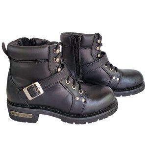 Ride Tecs Boots Women's Size 9M Black Leather Biker Motorcycle Lace Up Zip #8143